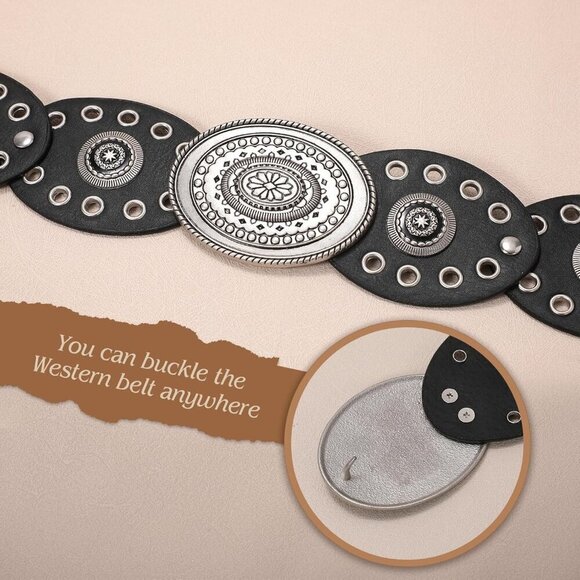 Women Leather Western Belt Concho Buckle Vintage Boho Festival Dress main image 4